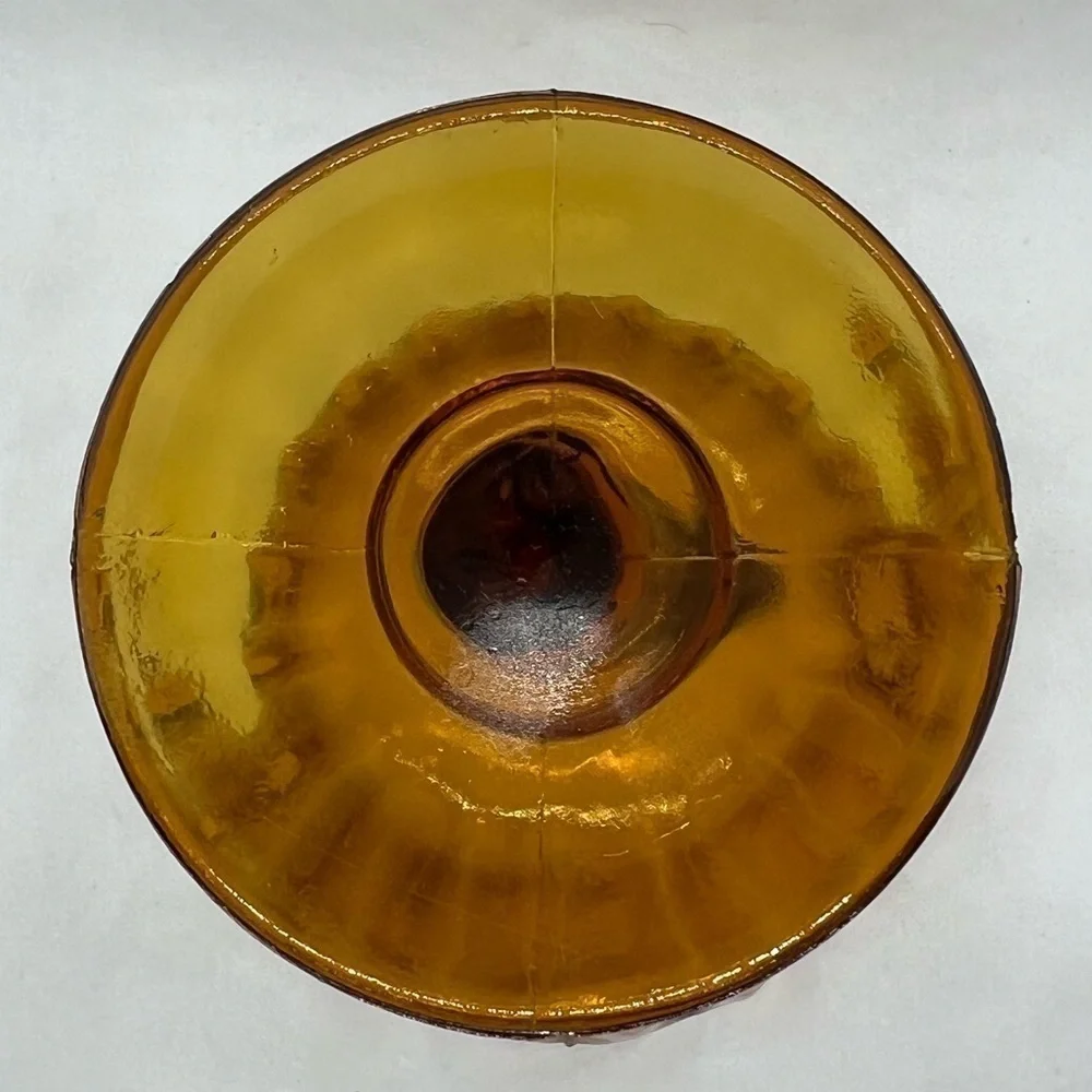Vintage Indiana Glass Amber Lotus Blossom Pedestal Bowl